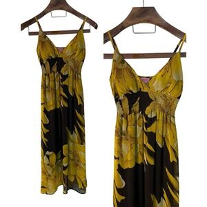 Vtg Shes Cool Floral Babydoll Smocked Midi Slip Dress Y2K Festival Fall Boho M